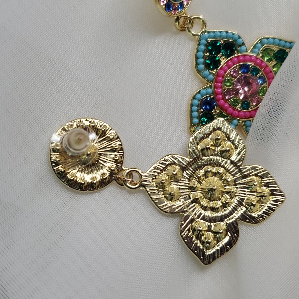 Multicolor Mosaic Rhinestone Earrings - Picture 12 of 12